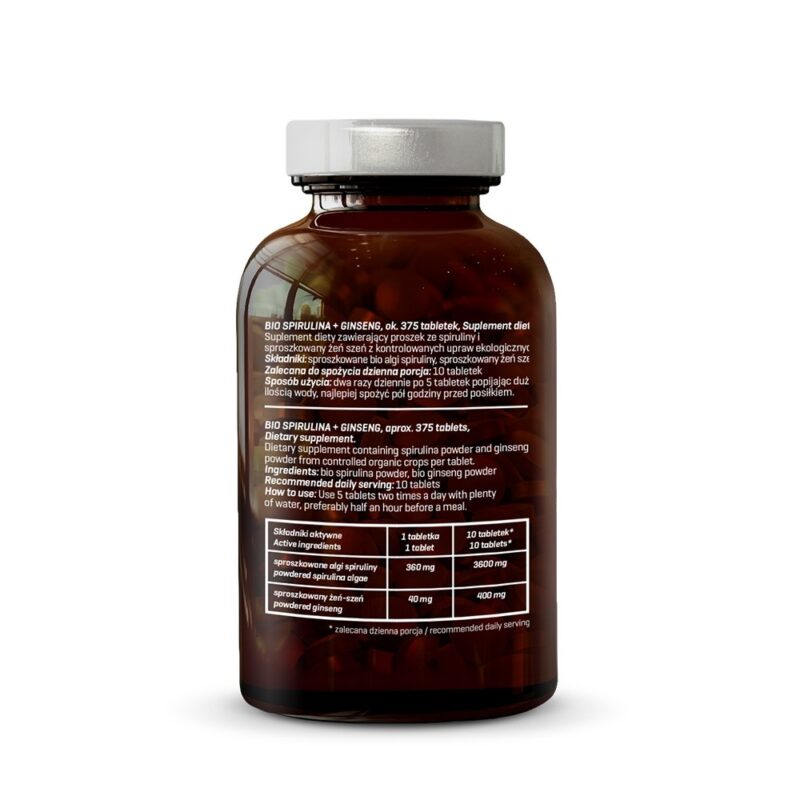 Bio Spirulina + ginseng - 375 tablete bio x 400mg - 150g